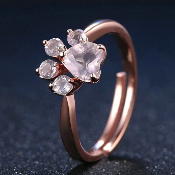 Rose Gold Dog Paw Set Necklace Ring Earrings - Picture 2 of 9